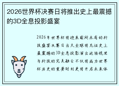 2026世界杯决赛日将推出史上最震撼的3D全息投影盛宴